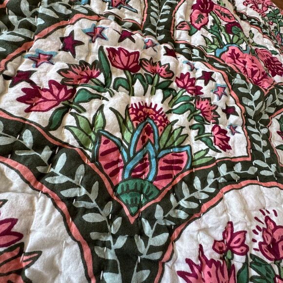 West Elm + Rhode Mushroom Floral Stripe Reversible Cotton Percale Euro Sham - Picture 3 of 8